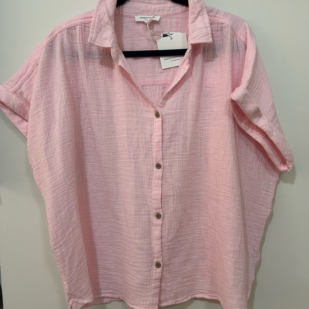 Light Pink Button-Front Gauze Shirt - Women